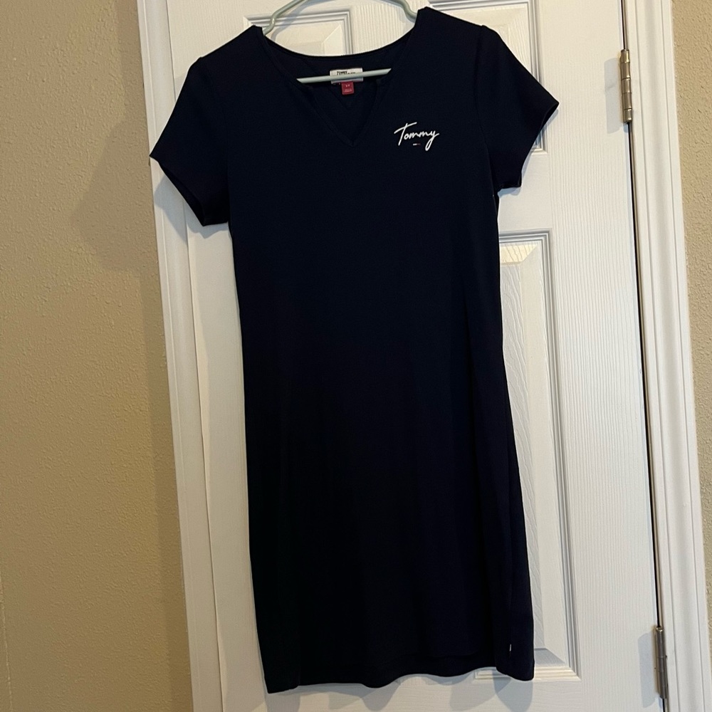 Tommy Hilfiger Logo Print T-shirt Dress, Size small, Color: Navy blue